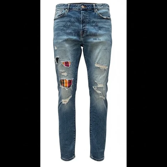 Billionaire Boys Club Moon Trail Jeans Mens 38x32 Blue Excellent Distressed